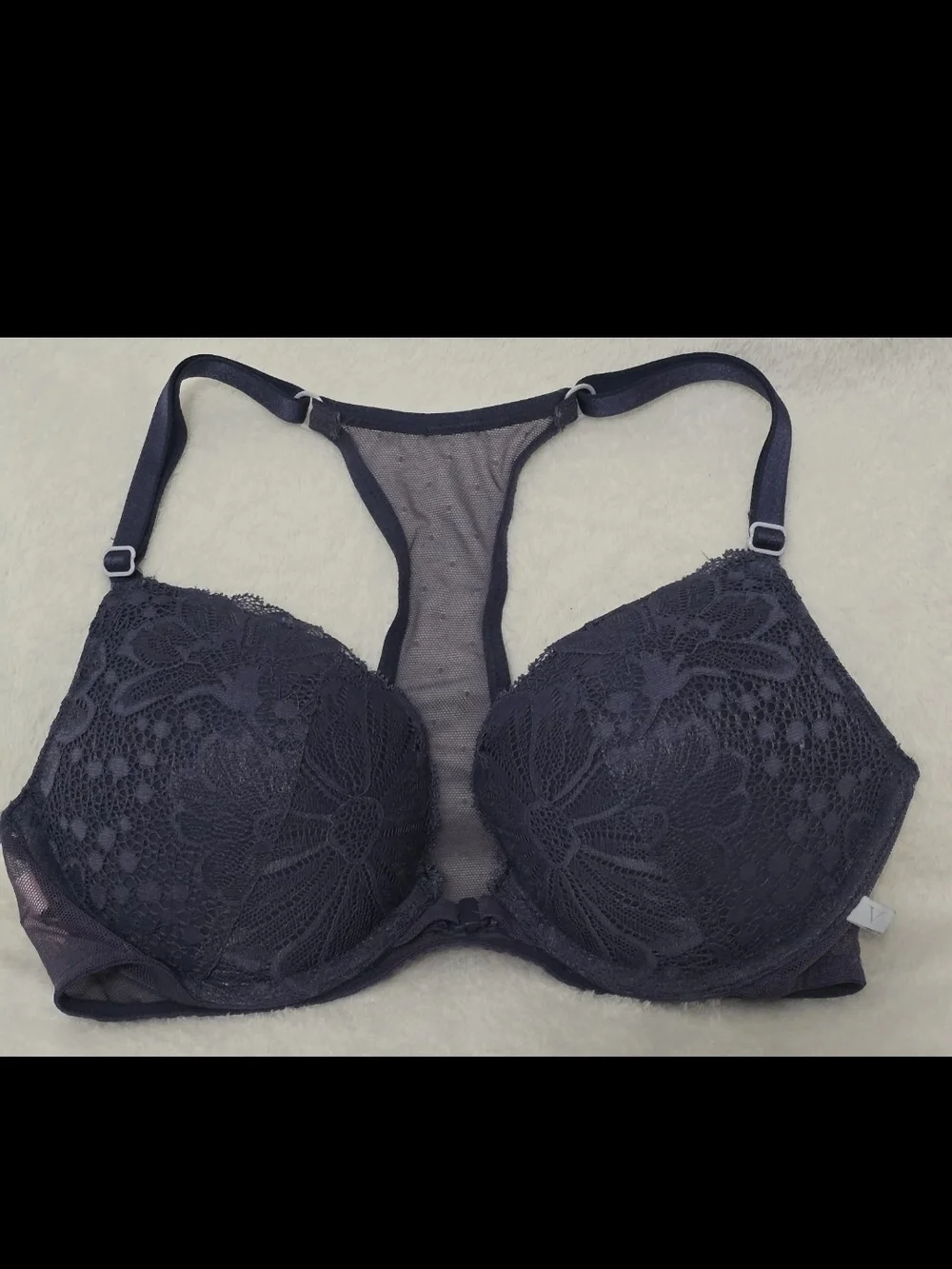 Victoria's Secret Size 32C Navy Lace Racerback Push-Up Bra